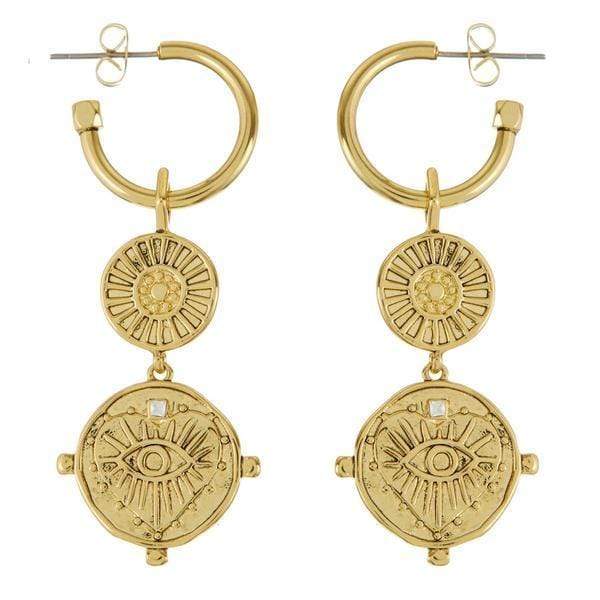The Evil Eye Double Coin Hoops, Earring Jewelry by Luv Aj | LIT Boutique