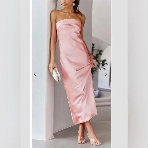 Pretty in Pink Bandeau Maxi Dress Pink, Maxi Dress by Rosa Clothing | LIT Boutique