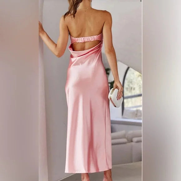 Pretty in Pink Bandeau Maxi Dress Pink, Maxi Dress by Rosa Clothing | LIT Boutique