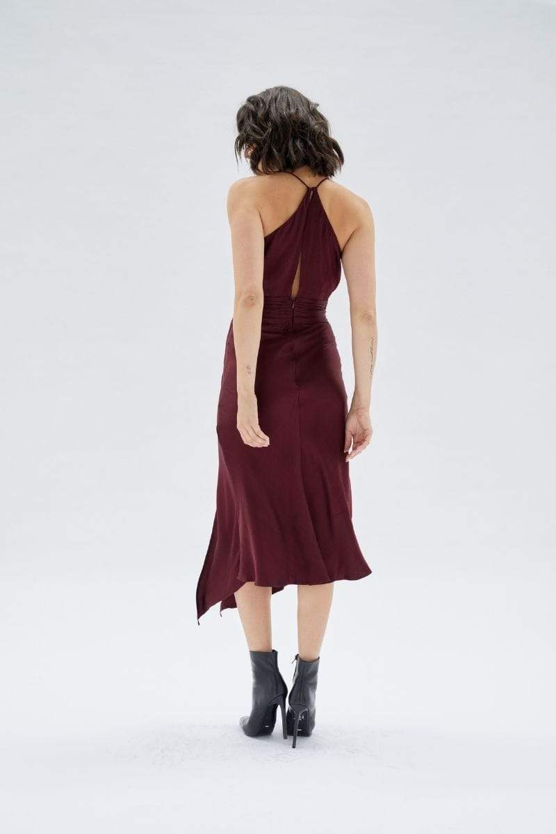Nador Wrap Bias Cut Midi Dress Wine, Midi Dress by Mink Pink | LIT Boutique