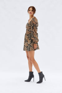 Thumbnail for Persian Paradise Mini Dress Black/Brown, Mini Dress by Mink Pink | LIT Boutique
