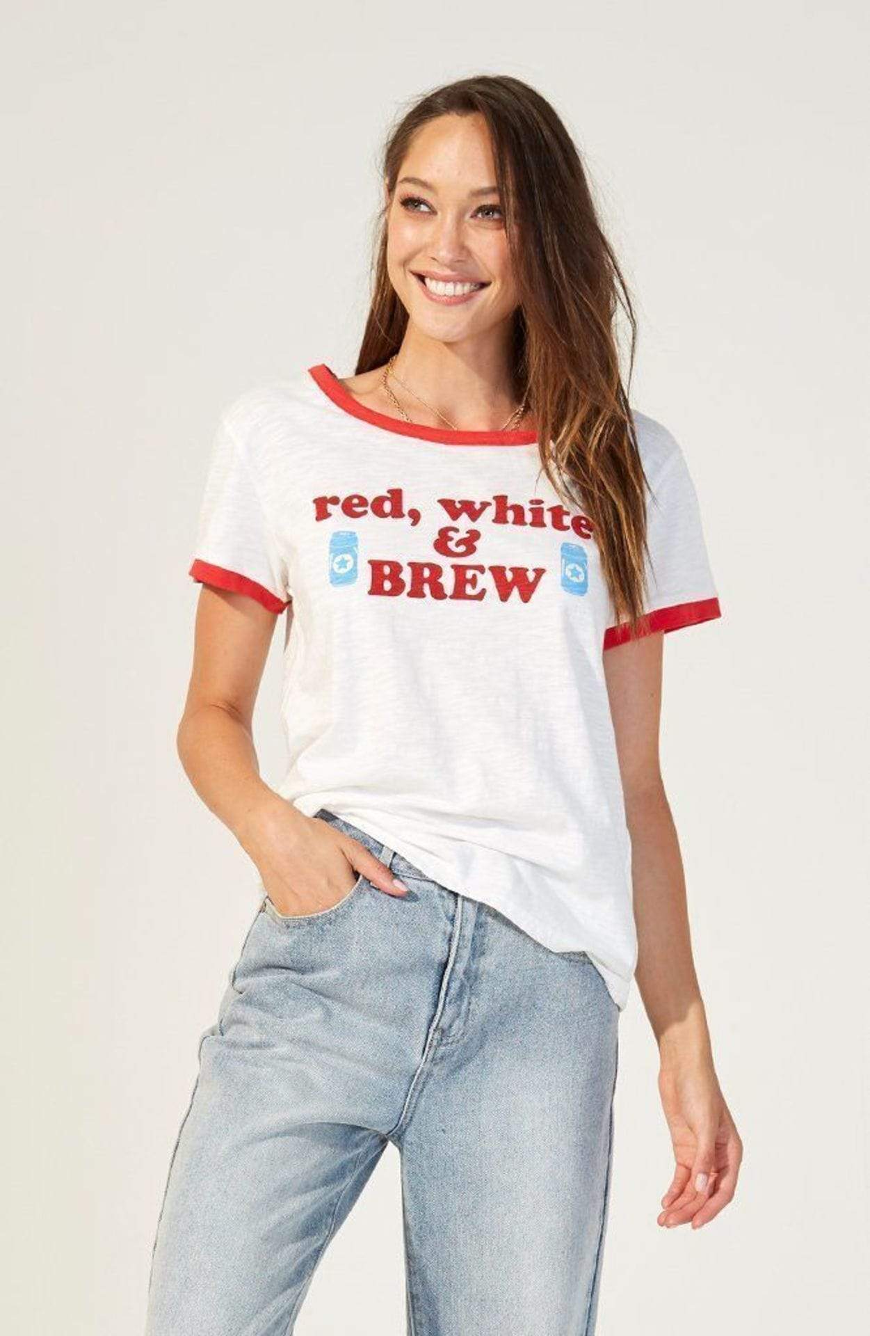 Red White and Brew Tee White, Short Tee by Mink Pink | LIT Boutique