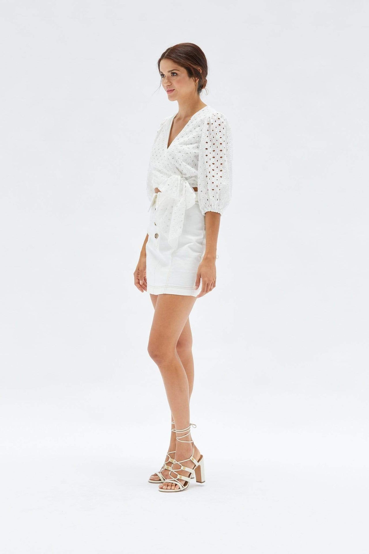 Roxie Wrap Top White, Short Blouse by Mink Pink | LIT Boutique