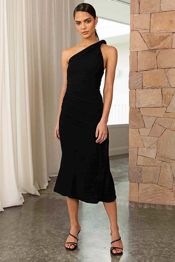 Dune Dress Black, Midi Dress by Misha | LIT Boutique