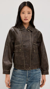 Thumbnail for Neck Collar Faux Leather Jacket Dark Brown, Jacket by Moon River | LIT Boutique