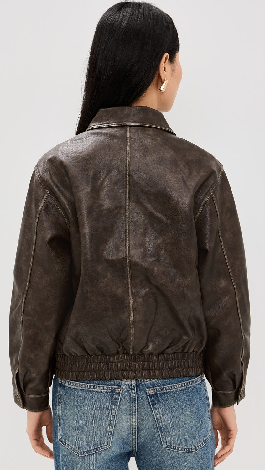 Neck Collar Faux Leather Jacket Dark Brown, Jacket by Moon River | LIT Boutique