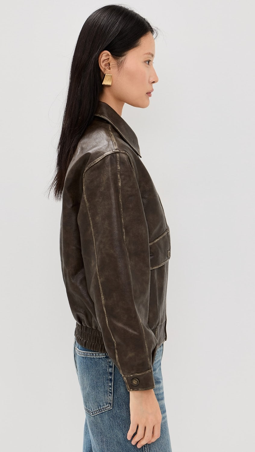 Neck Collar Faux Leather Jacket Dark Brown, Jacket by Moon River | LIT Boutique