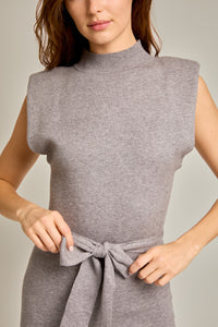 Thumbnail for Belted Mock Neck Sweater Dress Grey, Mini Dress by Le Lis | LIT Boutique