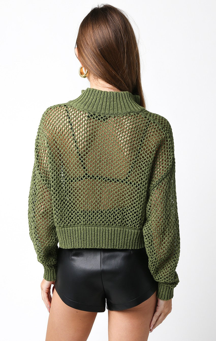 Quarter Zip Knit Sweater Olive Green, Sweater by Olivaceous | LIT Boutique