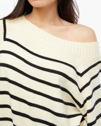 Thumbnail for Off Shoulder Sweater Antique White Stripe, Sweater by We Wore What | LIT Boutique