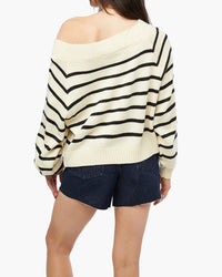 Thumbnail for Off Shoulder Sweater Antique White Stripe, Sweater by We Wore What | LIT Boutique