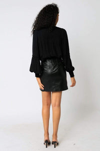 Thumbnail for Oaklee Ruched Leather Mini Skirt Black, Mini Skirt by Olivaceous | LIT Boutique