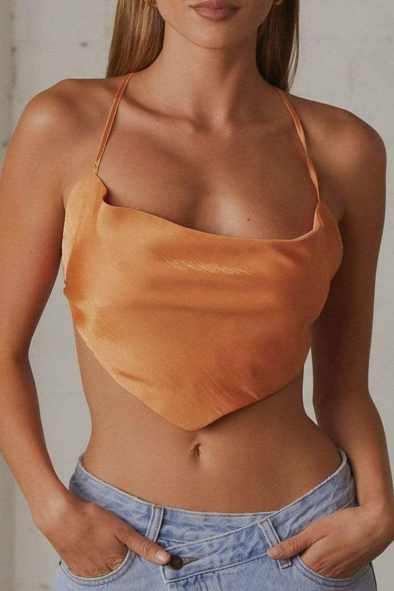 Champs Elysees Cowl Neck Crop Top Orange, Tank Blouse by PepperMayo | LIT Boutique