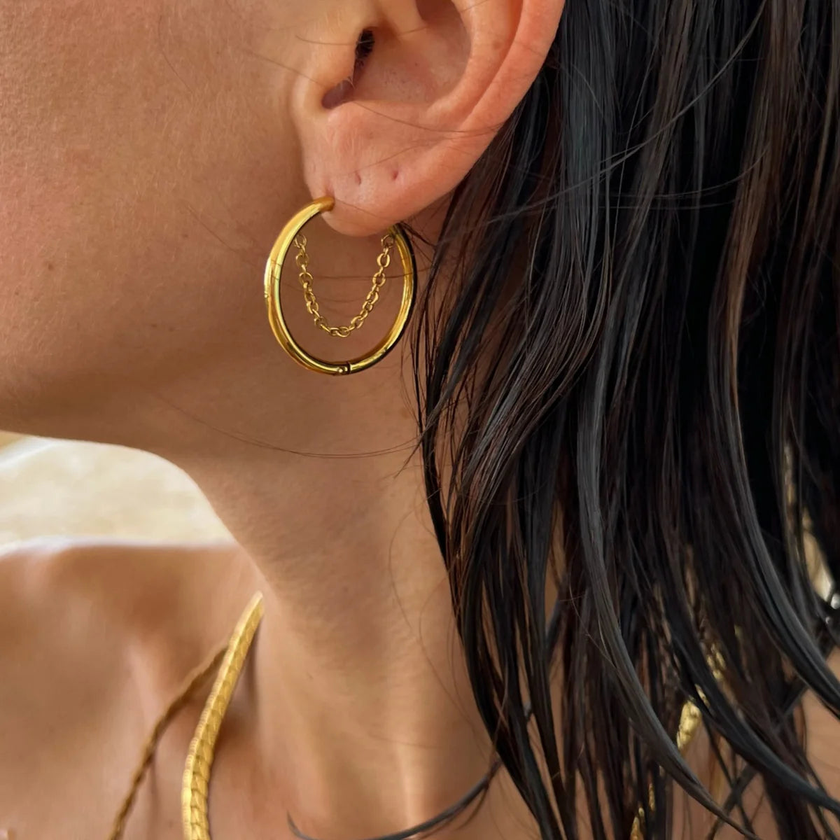 Pippa Chain Hoop Earring, Earring Jewelry by Ellie Vail | LIT Boutique