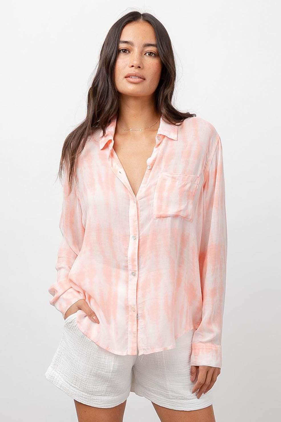Josephine Coral Tie Dye Button Down, Long Blouse by Rails | LIT Boutique