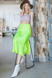 Thumbnail for Addax Satin Midi Skirt Neon Lime, Midi Skirt by ReFine | LIT Boutique