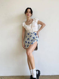 Thumbnail for Alastair Floral Mini Skirt Sage Blue, Mini Skirt by ReFine | LIT Boutique