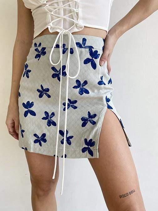 Alastair Floral Mini Skirt Sage Blue, Mini Skirt by ReFine | LIT Boutique