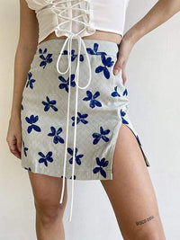 Thumbnail for Alastair Floral Mini Skirt Sage Blue, Mini Skirt by ReFine | LIT Boutique