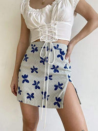 Thumbnail for Alastair Floral Mini Skirt Sage Blue, Mini Skirt by ReFine | LIT Boutique