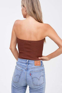 Thumbnail for Baines Strapless Sweater Crop Top Mocha, Tank Tee by ReFine | LIT Boutique