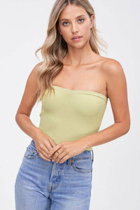 Thumbnail for Baines Strapless Sweater Crop Top Sage, Tank Tee by ReFine | LIT Boutique