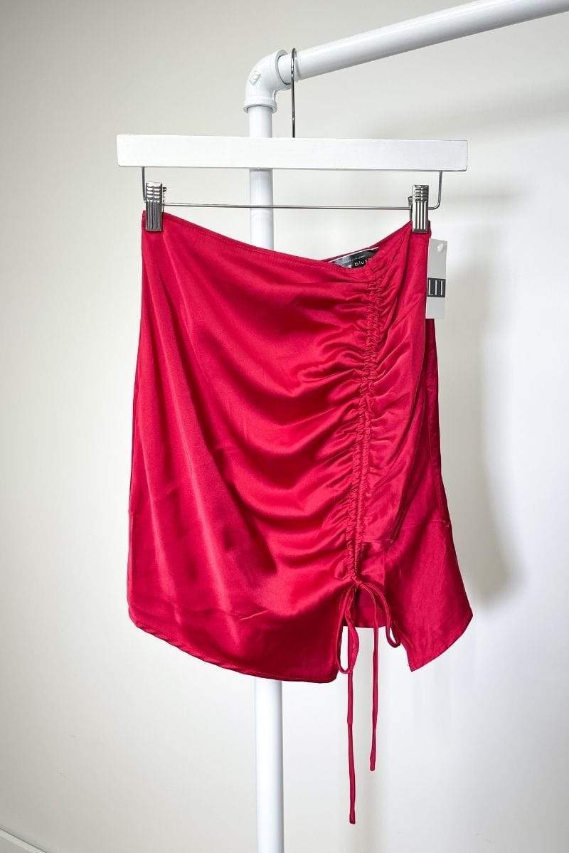 Bryleigh Ruched Mini Skirt Red, Mini Skirt by ReFine | LIT Boutique