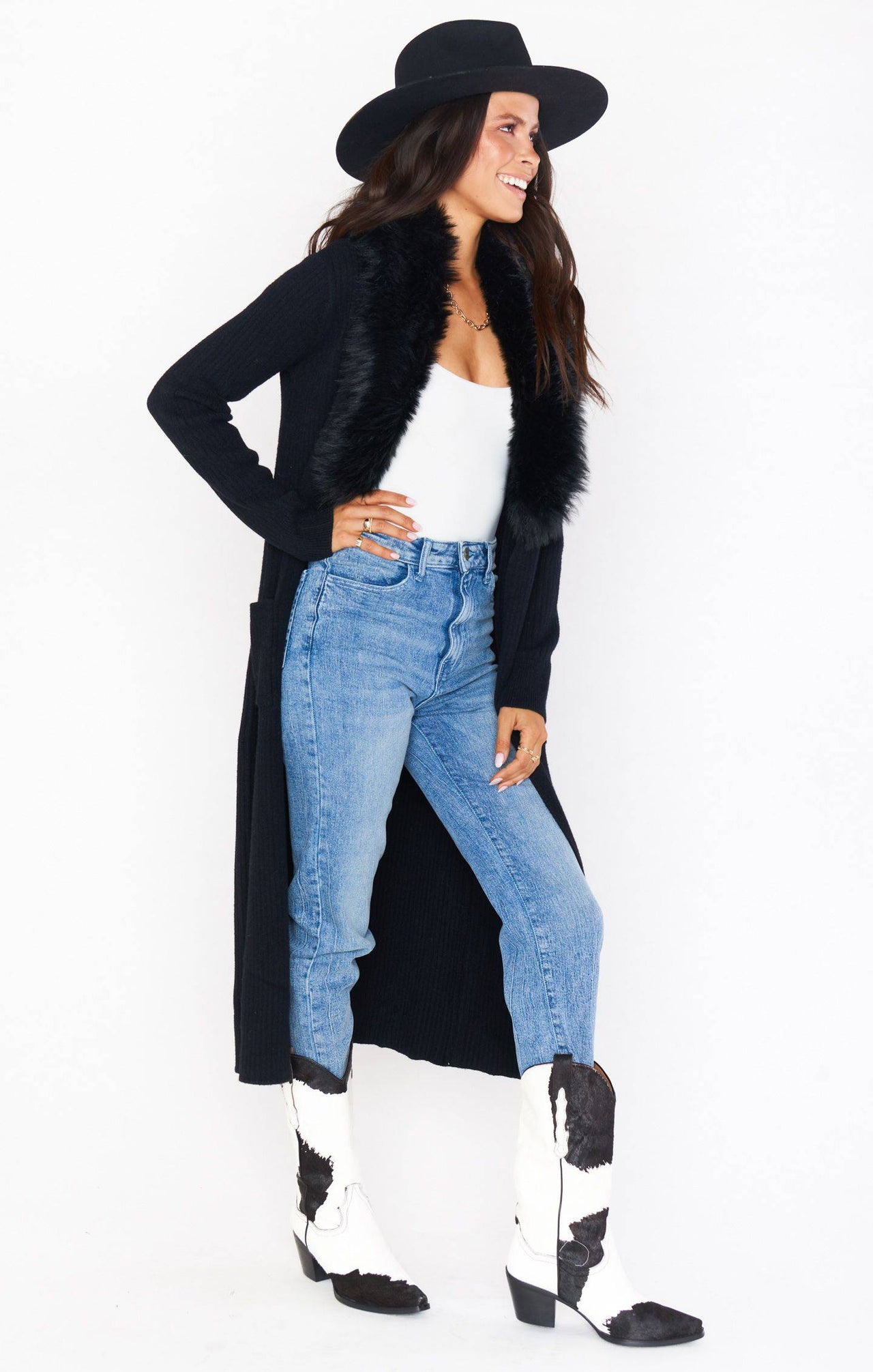 Faux Fur Lombardi Long Cardi Black, Sweater by Show Me Your MuMu | LIT Boutique