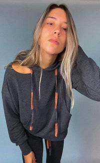 Thumbnail for Bea Dyed Drawstring Cut Out Hoodie Charcoal, Sweat Lounge by Six Fifty | LIT Boutique