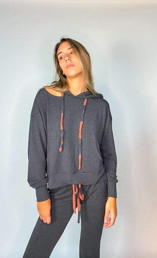 Bea Dyed Drawstring Cut Out Hoodie Charcoal, Sweat Lounge by Six Fifty | LIT Boutique
