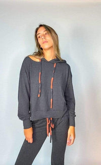 Thumbnail for Bea Dyed Drawstring Cut Out Hoodie Charcoal, Sweat Lounge by Six Fifty | LIT Boutique