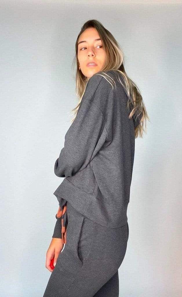 Bea Dyed Drawstring Cut Out Hoodie Charcoal, Sweat Lounge by Six Fifty | LIT Boutique
