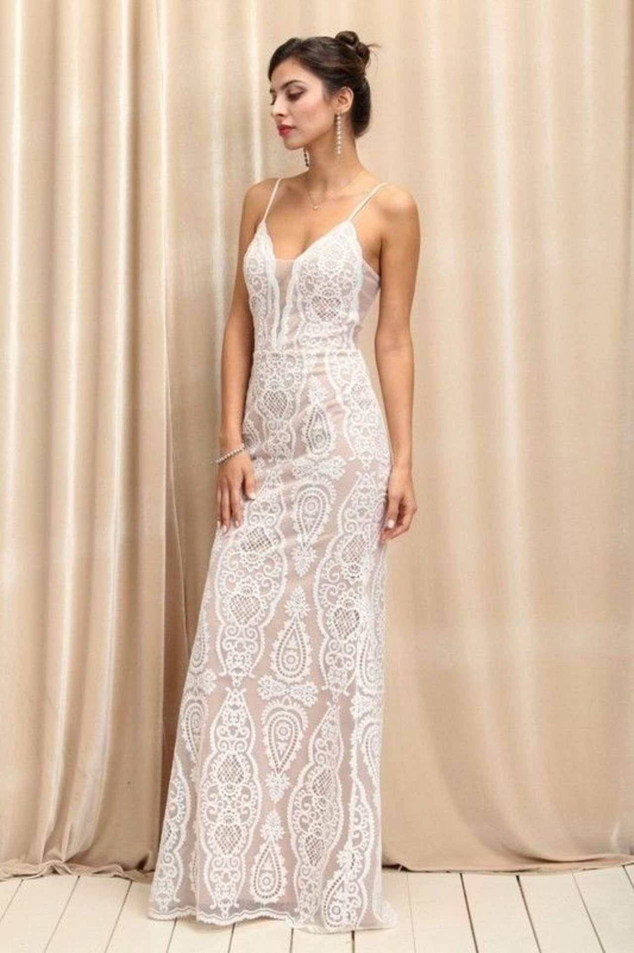Charleston Lace Maxi Dress IvoryNude, Maxi Dress by Soie Blu | LIT Boutique
