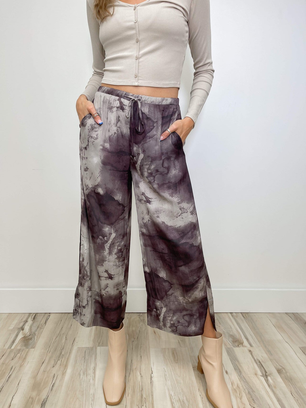 Abital Tie Dye Wide Leg Pants Aubergine, Pant Bottom by Stone & Salt | LIT Boutique