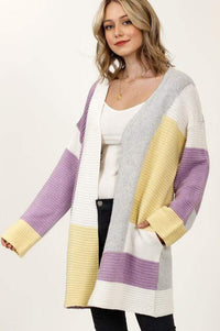 Thumbnail for Juniper Colorblock Ribbed Cardigan Lavender Multi, Cardigan Sweater by Stone & Salt | LIT Boutique