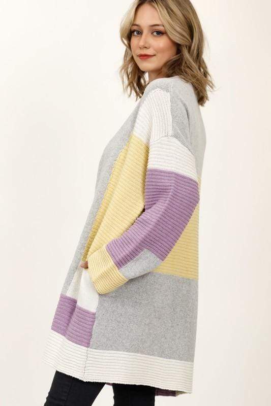 Juniper Colorblock Ribbed Cardigan Lavender Multi, Cardigan Sweater by Stone & Salt | LIT Boutique