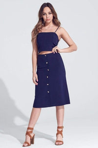 Thumbnail for Reece Button Midi Skirt Navy, Midi Skirt by Stone & Salt | LIT Boutique