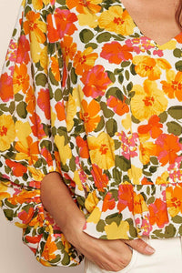 Thumbnail for Tropicalia Ways Balloon Sleeve Blouse Orange Multi, Long Blouse by Sugar Lips | LIT Boutique