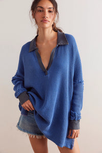 Thumbnail for Travis Polo Dutch Blue, Long Tee by Free People | LIT Boutique