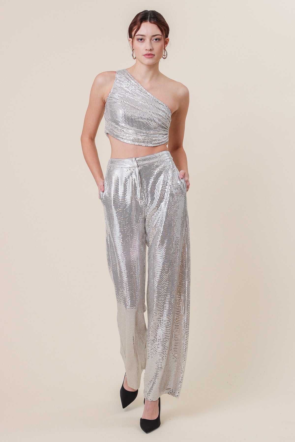 Glow Up Pants Silver, Pant Bottom by Line and Dot | LIT Boutique