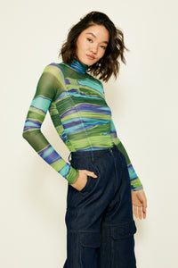 Thumbnail for Joni Bodysuit Navy Green, Bodysuit Blouse by Line and Dot | LIT Boutique