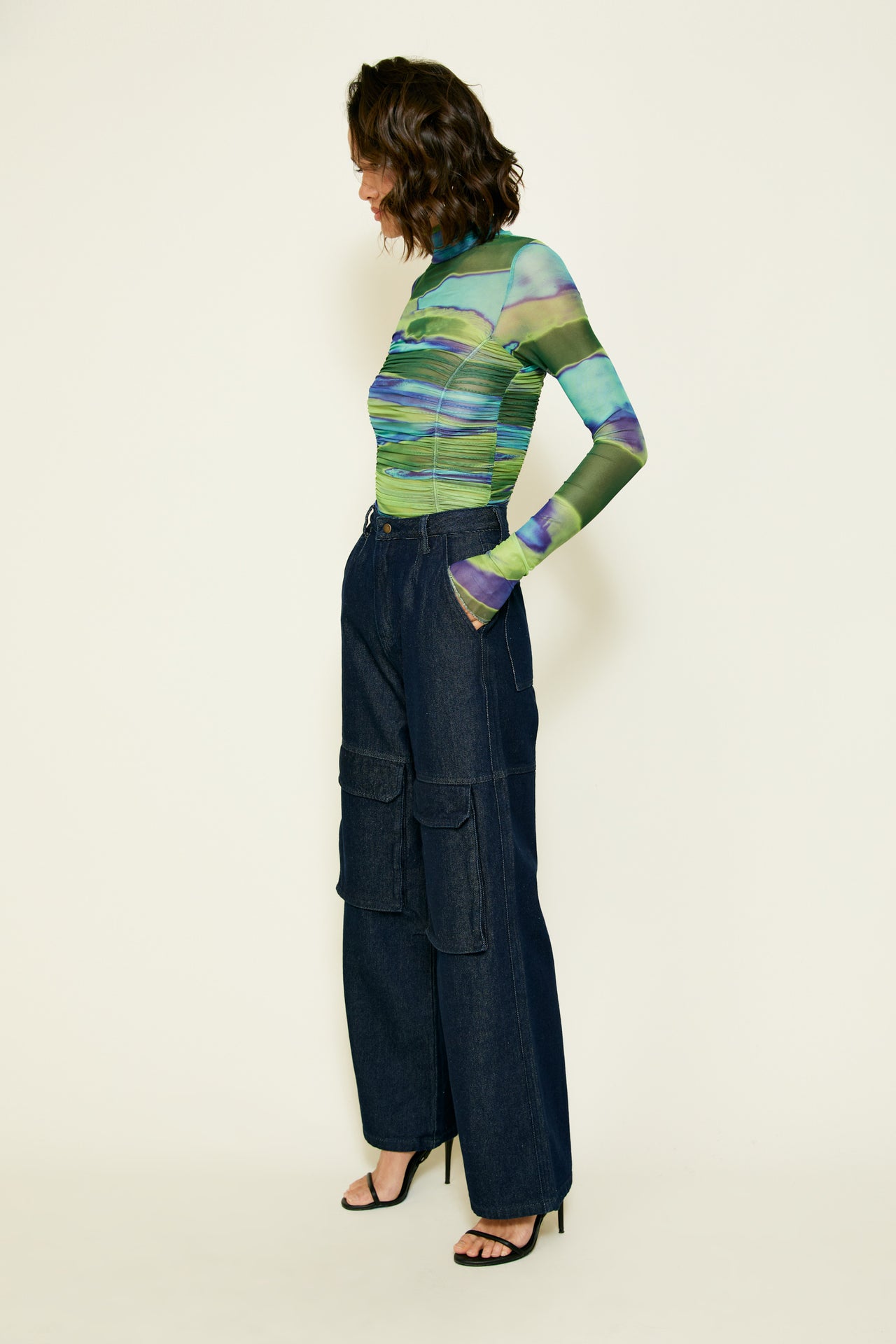 Joni Bodysuit Navy Green, Bodysuit Blouse by Line and Dot | LIT Boutique