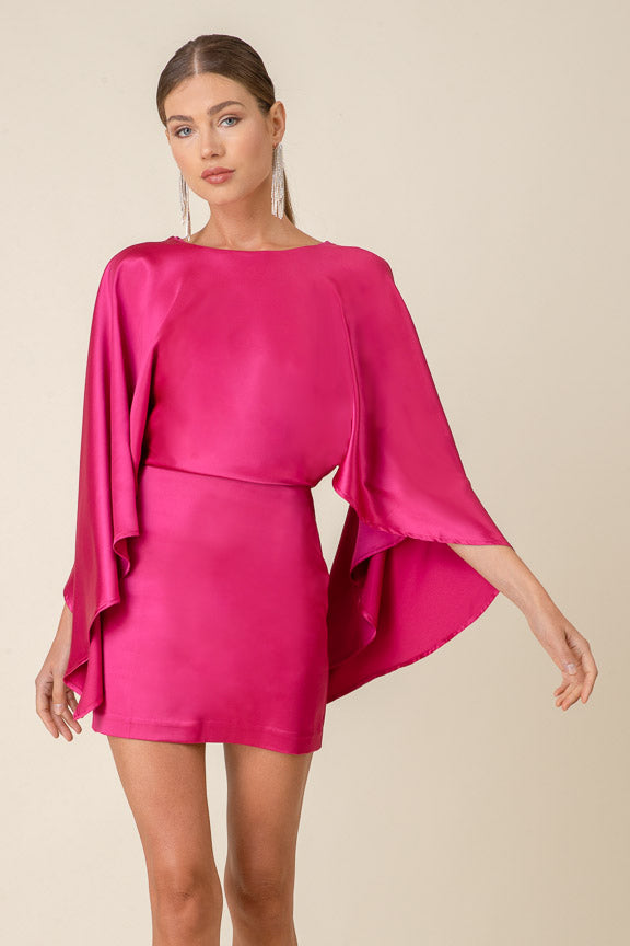 Rosie Cape Mini Dress Raspberry, Mini Dress by Line and Dot | LIT Boutique