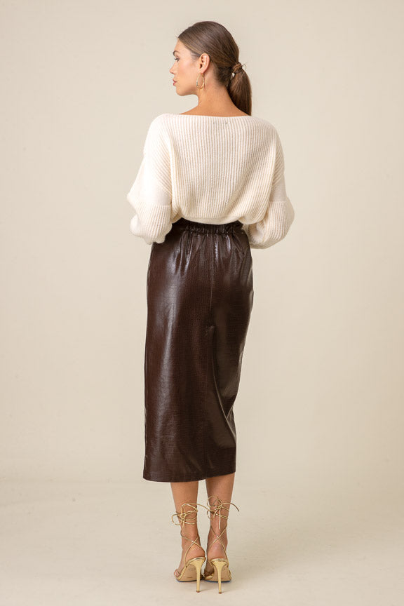 Safia Midi Skirt Chocolate, Midi Skirt by Line and Dot | LIT Boutique