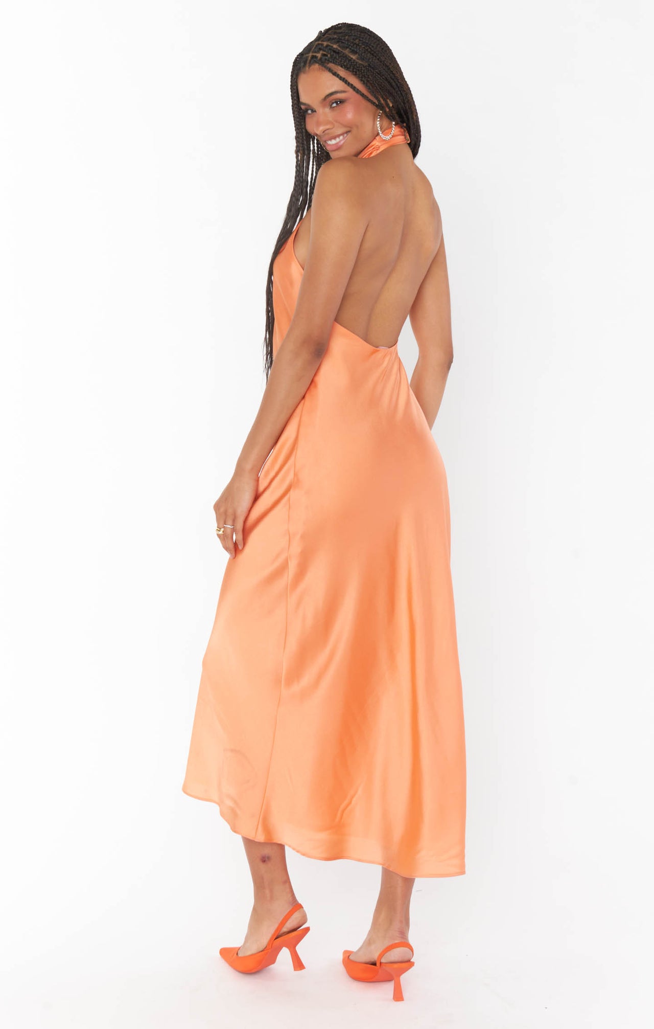 Jasmine Satin Halter Midi Dress Cantaloupe, Midi Dress by Show Me Your Mumu | LIT Boutique