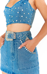 Thumbnail for Shania Skirt Rhinestone Blue, Mini Skirt by Show Me Your Mumu | LIT Boutique
