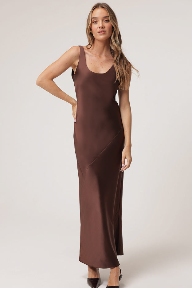 Dalton Dress Chocolate, Maxi Dress by Line and Dot | LIT Boutique