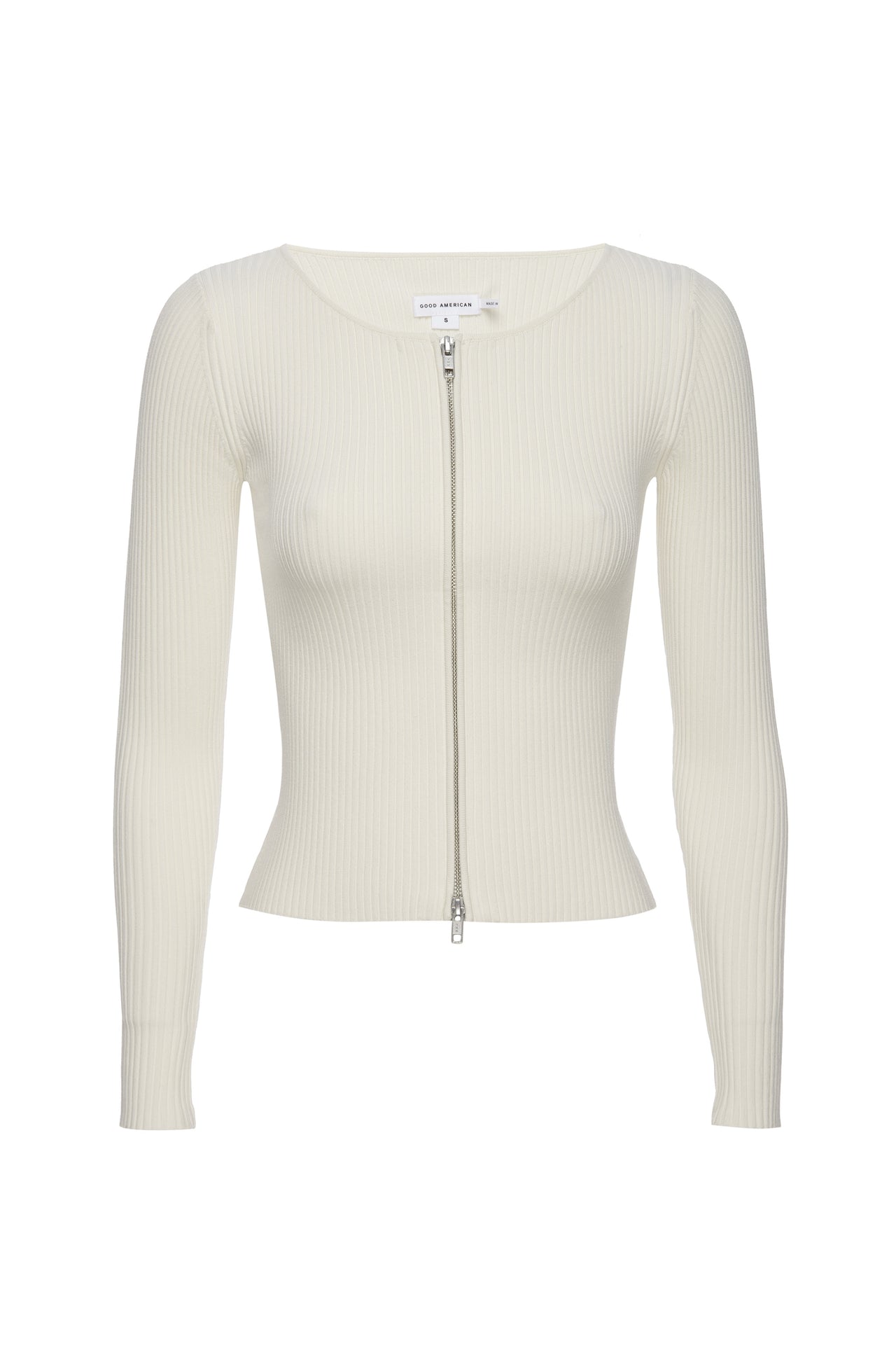 Virgo Rib Zip Front Sweater Warm Ivory, Sweater by Good American | LIT Boutique