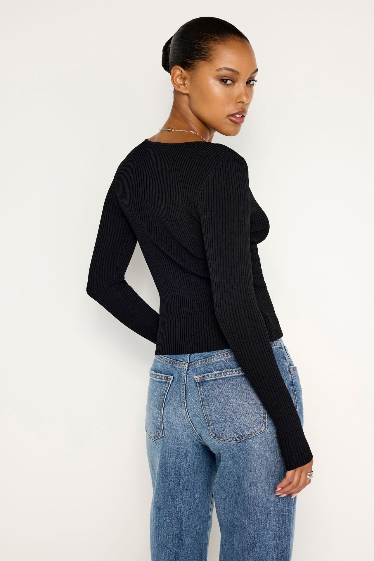 Virgo Rib Zip Front Sweater Black, Sweater by Good American | LIT Boutique