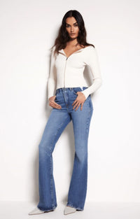 Thumbnail for Good Legs Flare Deep V Yoke Jeans Indigo, Flare Denim by Good American | LIT Boutique